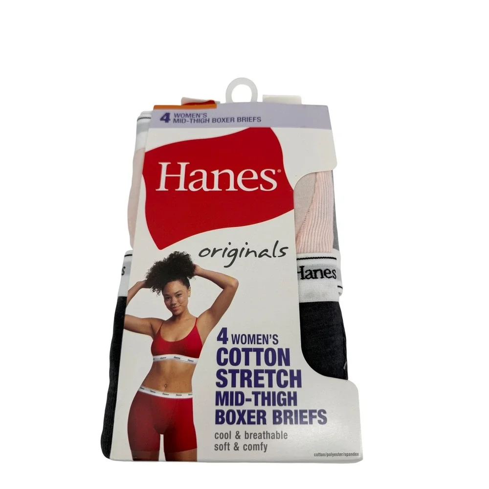 Hanes Originals Womens‎ Cotton Stretch Mid-Thigh Boxer Briefs 4 Pack OCMTFA L 7